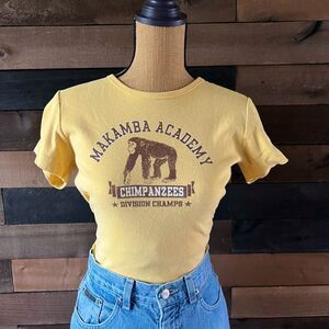 90s Yellow Wildlife Works Makamba Academy Chimpanzees Short Sleeve Baby Tee